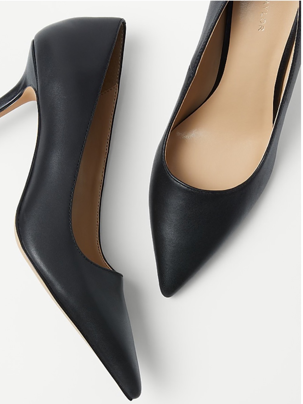 Ann Taylor Black Pointed-Toe Leather Heels